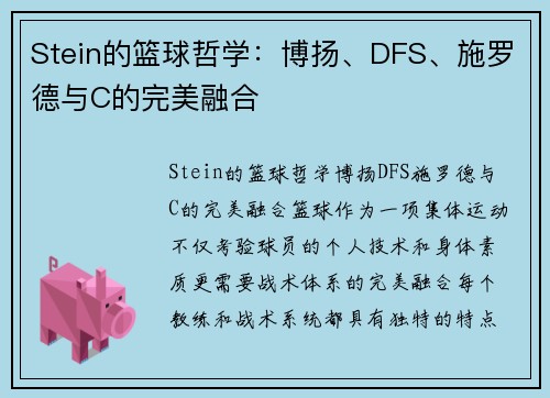 Stein的篮球哲学：博扬、DFS、施罗德与C的完美融合