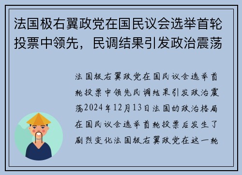 法国极右翼政党在国民议会选举首轮投票中领先，民调结果引发政治震荡