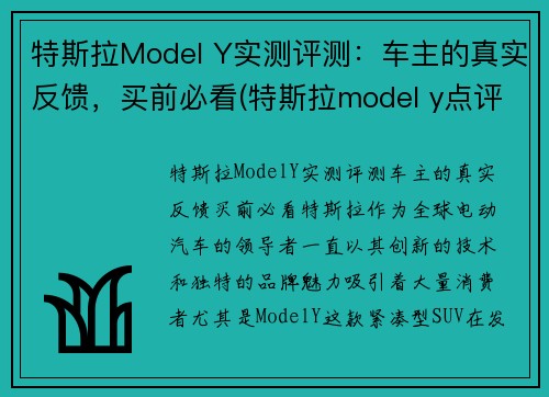 特斯拉Model Y实测评测：车主的真实反馈，买前必看(特斯拉model y点评)