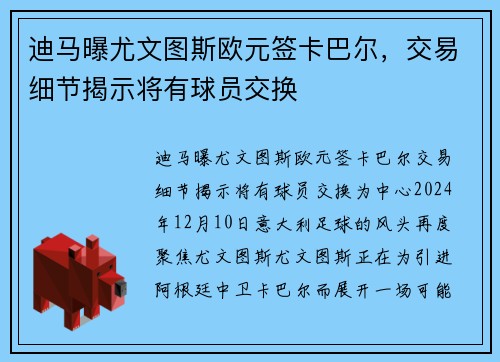 迪马曝尤文图斯欧元签卡巴尔，交易细节揭示将有球员交换